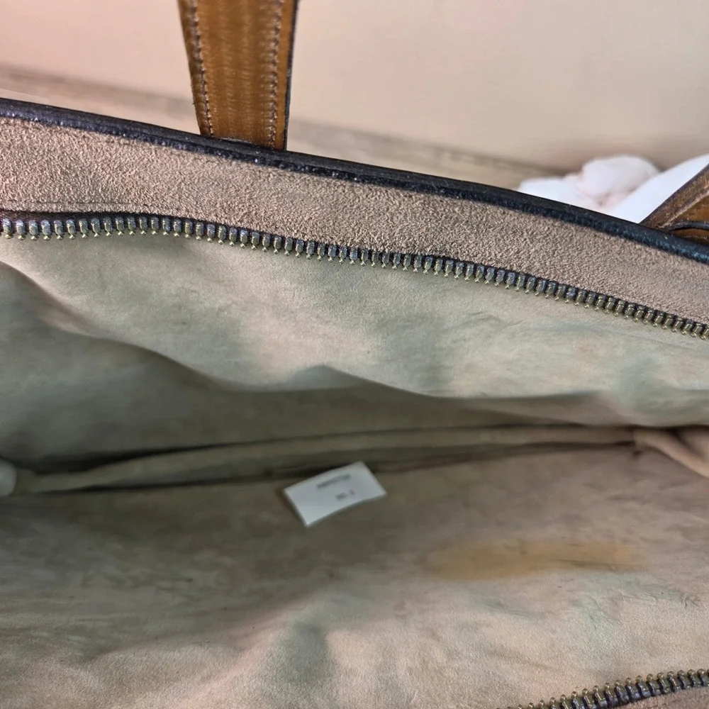 Michael Scott Leather Briefcase Suede Bag Taupe Vintage English Bridle Style 627